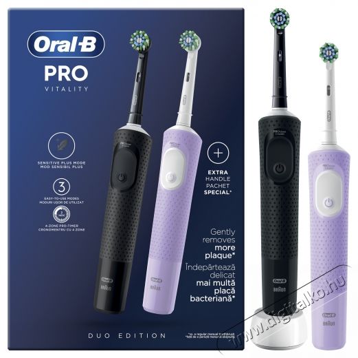 Oral-B 2 db Oral-B Vitality Pro elektromos fogkefe k&eacute;szlet, 2D tiszt&iacute;t&aacute;s, 3 program, 1 t&ouml;ltő, 2 fej, fekete/lila Sz&eacute;ps&eacute;g&aacute;pol&aacute;s / Eg&eacute;szs&eacute;g - Sz&aacute;j / fog &aacute;pol&aacute;s - Elektromos fogkefe - 533623