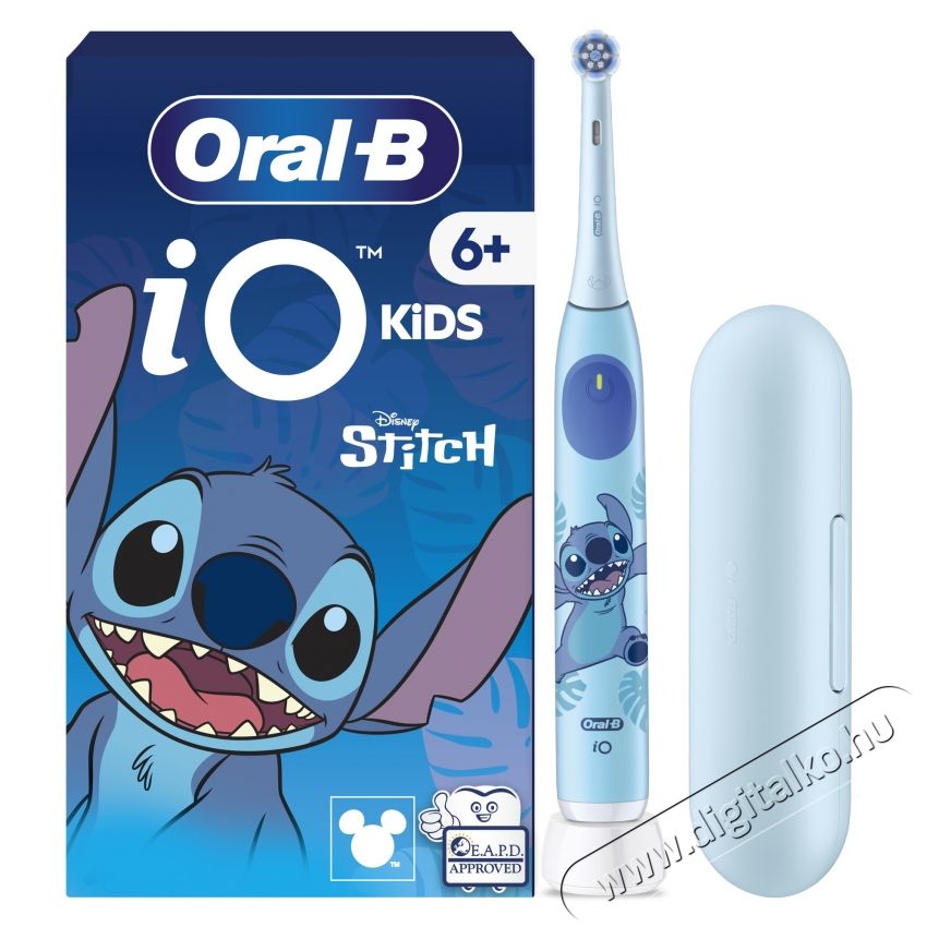 Oral-B iO Kids Disney Stitch elektromos fogkefe, 1 fogkefefej, 1 utaz&oacute;t&aacute;ska, 3 &uuml;zemm&oacute;d, gyermekbar&aacute;t &eacute;rz&eacute;keny &uuml;zemm&oacute;d, 2 perces zenei időz&iacute;tő, 6 &eacute;ves kort&oacute; Sz&eacute;ps&eacute;g&aacute;pol&aacute;s / Eg&eacute;szs&eacute;g - Sz&aacute;j / fog &aacute;pol&aacute;s - Elektromos fogkefe - 533620