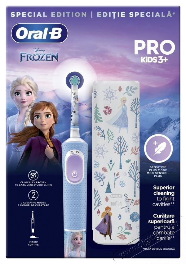 Oral-B Pro Kids Frozen elektromos fogkefe gyerekeknek, 2D tiszt&iacute;t&aacute;s, 2 program, 1 v&eacute;g, 4 matrica, utaz&oacute;k&eacute;szlet, K&eacute; Sz&eacute;ps&eacute;g&aacute;pol&aacute;s / Eg&eacute;szs&eacute;g - Sz&aacute;j / fog &aacute;pol&aacute;s - Elektromos fogkefe - 533628