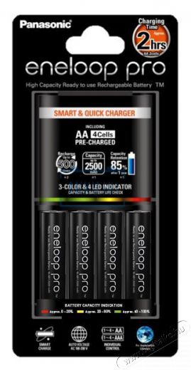 PANASONIC eneloop Pro t&ouml;ltő + 4db 2500 mAh AA (K-KJ55HCD40E) szett Akkuk &eacute;s t&ouml;ltők - Elem m&eacute;retű akku &eacute;s t&ouml;ltő - Szettben - 307908