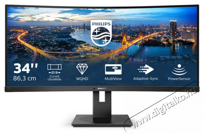 PHILIPS &Iacute;velt VA monitor 34 345B1C, 3440x1440, 21:9, 300 cd/m2, 5ms, HDMI/DisplayPort/USB-C/4xUSB, LAN, hangsz&oacute;r&oacute;  Iroda &eacute;s sz&aacute;m&iacute;t&aacute;stechnika - Monitor - Monitor - 484197