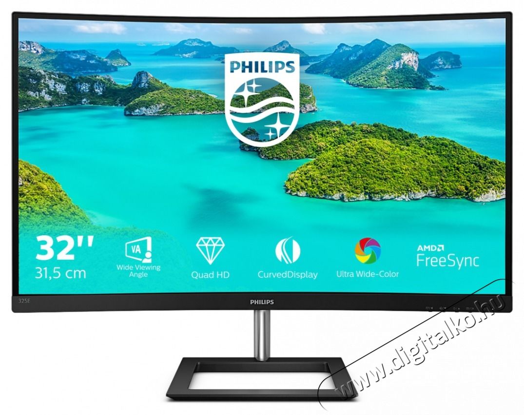 PHILIPS &Iacute;velt VA monitor 31.5 325E1C, 2560x1440, 16:9, 250cd/m2, 4ms, VGA/HDMI/DisplayPort Iroda &eacute;s sz&aacute;m&iacute;t&aacute;stechnika - Monitor - Monitor - 488333