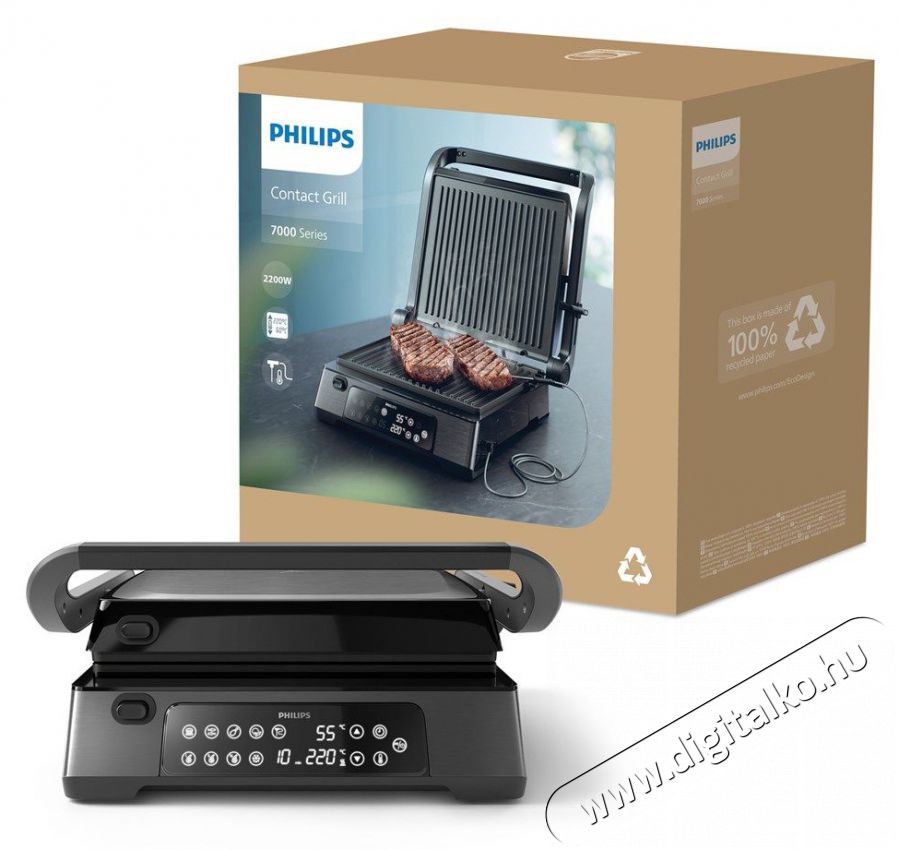 PHILIPS HD6307/70 Series 7000 Elektromos grill Konyhai term&eacute;kek - Konyhai kisg&eacute;p (s&uuml;t&eacute;s / főz&eacute;s / hűt&eacute;s / &eacute;telk&eacute;sz&iacute;t&eacute;s) - Kontakt grill s&uuml;tő / s&uuml;tőlap - 505201
