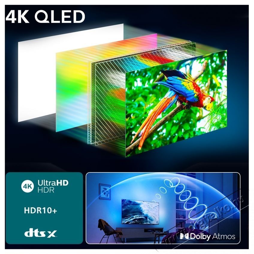 PHILIPS 50PUS8510 AMBILIGHT QLED telev&iacute;zi&oacute;, 126 cm, Smart TV, 4K Ultra HD, F energiaoszt&aacute;ly (2025-&ouml;s modell) Telev&iacute;zi&oacute;k - LED telev&iacute;zi&oacute; - UHD 4K felbont&aacute;s&uacute; - 535497