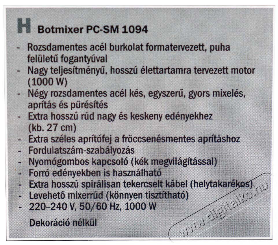 Proficook PC-SM 1094 botmixer Konyhai term&eacute;kek - Konyhai kisg&eacute;p (elők&eacute;sz&iacute;t&eacute;s / feldolgoz&aacute;s) - Botmixer - 346151