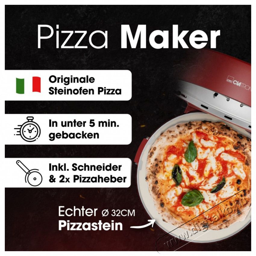 Clatronic PM 3787 rot 1.200W pizzas&uuml;tő Konyhai term&eacute;kek - Konyhai kisg&eacute;p (s&uuml;t&eacute;s / főz&eacute;s / hűt&eacute;s / &eacute;telk&eacute;sz&iacute;t&eacute;s) - Konyhai k&uuml;l&ouml;nlegess&eacute;g - 513294