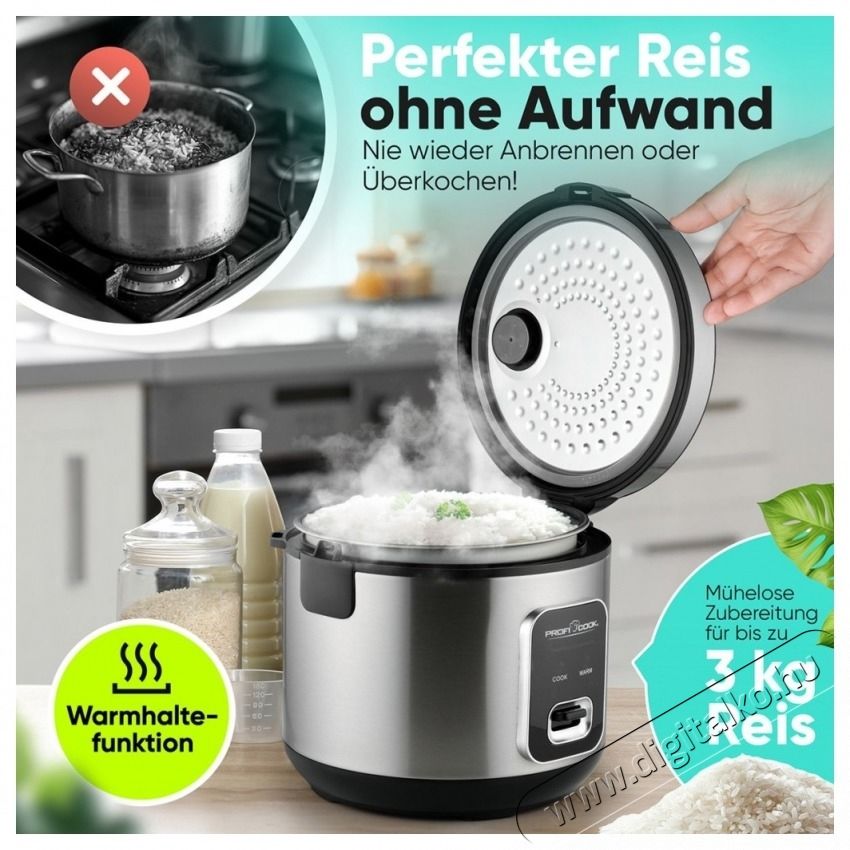 Proficook PC-RK 1285 rizsfőző rozsdamentes ac&eacute;l Konyhai term&eacute;kek - Konyhai kisg&eacute;p (s&uuml;t&eacute;s / főz&eacute;s / hűt&eacute;s / &eacute;telk&eacute;sz&iacute;t&eacute;s) - Rizsfőző - 531152