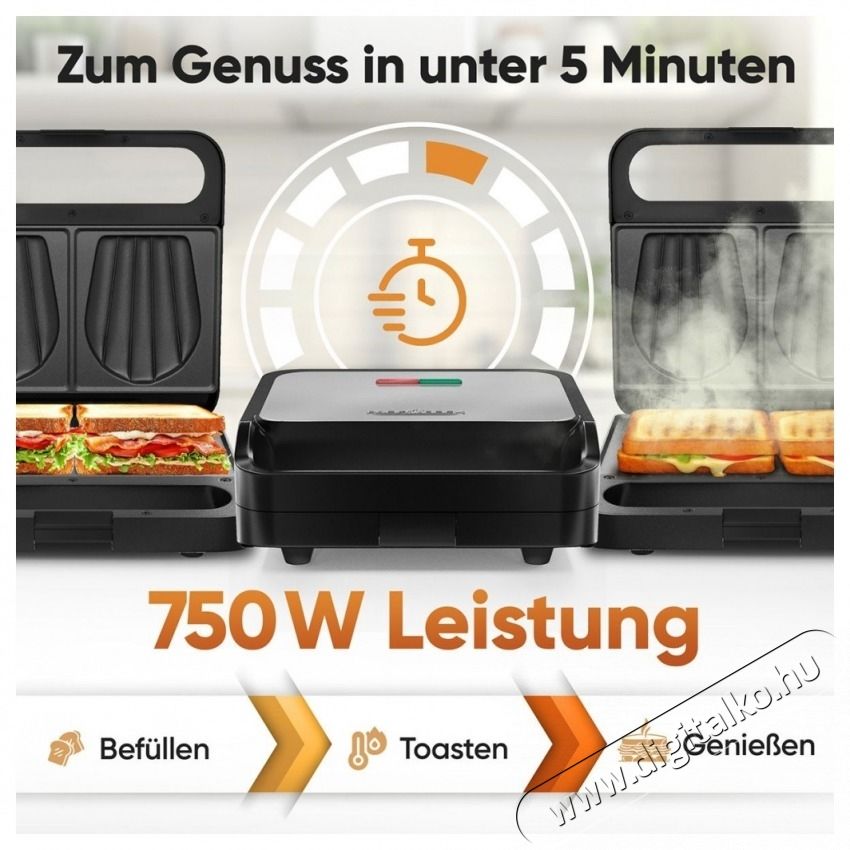 Proficook PC-ST 1297 szendvics keny&eacute;rpir&iacute;t&oacute; rozsdamentes ac&eacute;l Konyhai term&eacute;kek - Konyhai kisg&eacute;p (s&uuml;t&eacute;s / főz&eacute;s / hűt&eacute;s / &eacute;telk&eacute;sz&iacute;t&eacute;s) - Melegszendvics / gofri s&uuml;tő - 531150