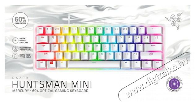 Razer Huntsman Mini Mercury Edition (Purple Switch) US RGB gamer billentyűzet Iroda &eacute;s sz&aacute;m&iacute;t&aacute;stechnika - Billentyűzet / billentyűzet szett - Vezet&eacute;kes - 440683