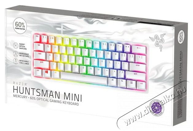 Razer Huntsman Mini Mercury Edition (Purple Switch) US RGB gamer billentyűzet Iroda &eacute;s sz&aacute;m&iacute;t&aacute;stechnika - Billentyűzet / billentyűzet szett - Vezet&eacute;kes - 440683