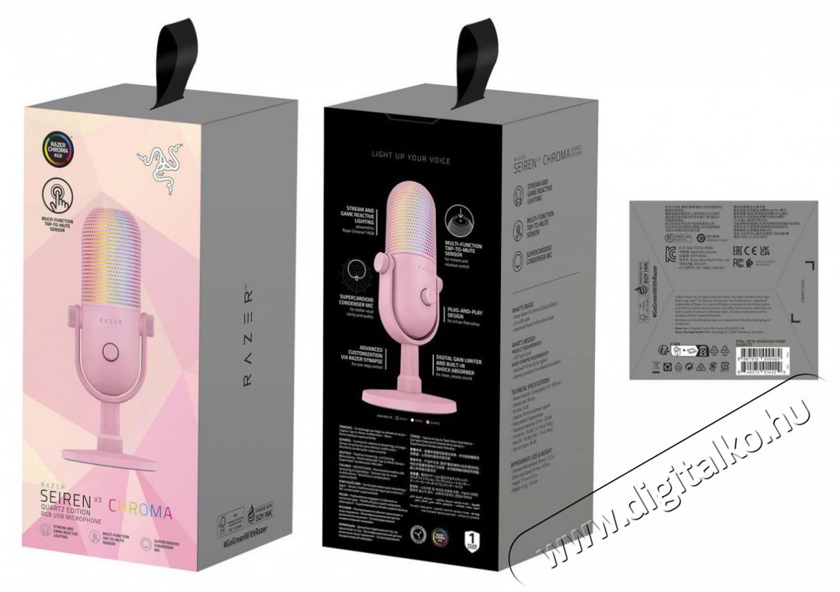 Razer Seiren V3 Chroma Quartz Fot&oacute;-Vide&oacute; kieg&eacute;sz&iacute;tők - Mikrofon - Fot&oacute;-vide&oacute; mikrofon - 525732