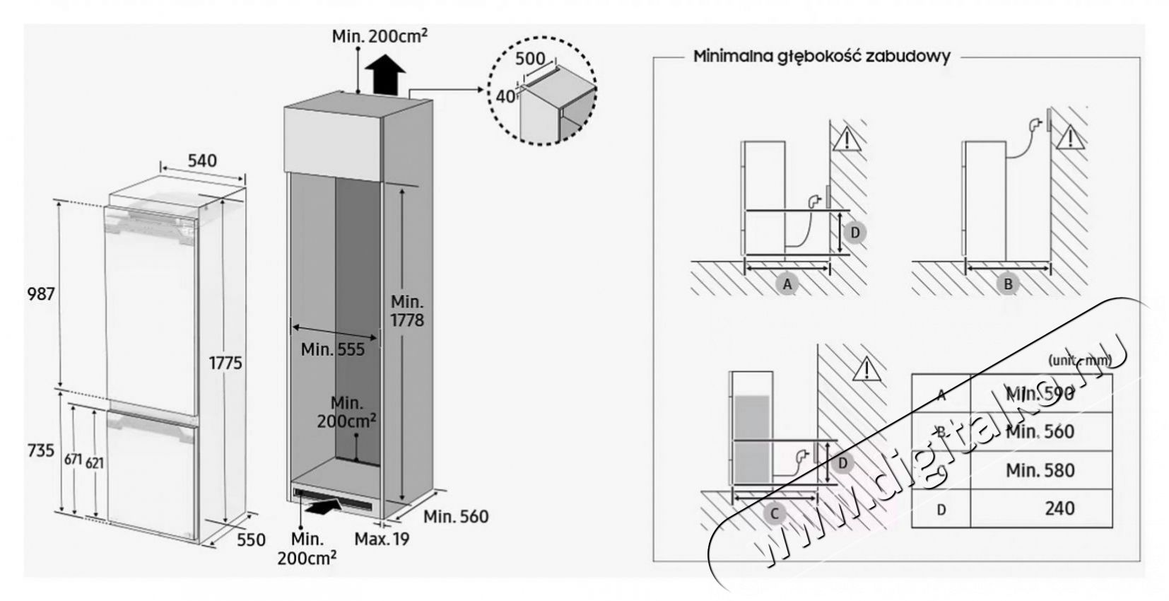 SAMSUNG BRB80F26ADF0EO be&eacute;p&iacute;thető alulfagyaszt&oacute;s hűtőszekr&eacute;ny Konyhai term&eacute;kek - Hűtő, fagyaszt&oacute; (be&eacute;p&iacute;thető) - Alulfagyaszt&oacute;s kombin&aacute;lt hűtő - 505087