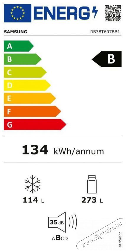 SAMSUNG RB38T607BB1/EF Konyhai term&eacute;kek - Hűtő, fagyaszt&oacute; (szabadon&aacute;ll&oacute;) - Alulfagyaszt&oacute;s kombin&aacute;lt hűtő - 509333