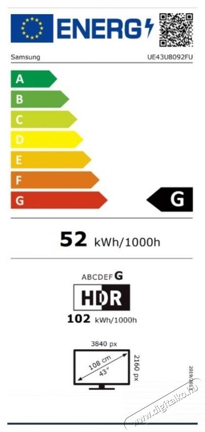 SAMSUNG UE43U8092FUXXHLED telev&iacute;zi&oacute;, 108 cm, Smart, 4K Ultra HD, G energiaoszt&aacute;ly Telev&iacute;zi&oacute;k - LED telev&iacute;zi&oacute; - UHD 4K felbont&aacute;s&uacute; - 531137