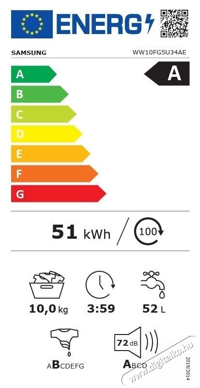 SAMSUNG WW10FG5U34AELE mos&oacute;g&eacute;p, 10 kg, 1400 RPM, LED, Hygiene Steam, Drum Clean+, AI Energy, AI Ecobubble, Digital Inverter Motor, A energiaoszt&aacute;ly, Feh&eacute;r H&aacute;ztart&aacute;s / Otthon / K&uuml;lt&eacute;r - Mos&oacute;g&eacute;p / sz&aacute;r&iacute;t&oacute;g&eacute;p - El&ouml;lt&ouml;ltős norm&aacute;l (60cm-ig) mos&oacute;g&eacute;p - 537274