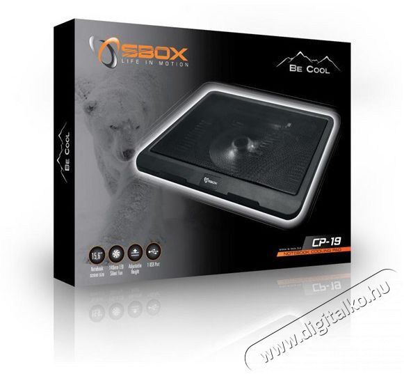 Sbox CP-19 fekete notebook hűtő Iroda &eacute;s sz&aacute;m&iacute;t&aacute;stechnika - Notebook kieg&eacute;sz&iacute;tő - USB laptop hűtő - 507059