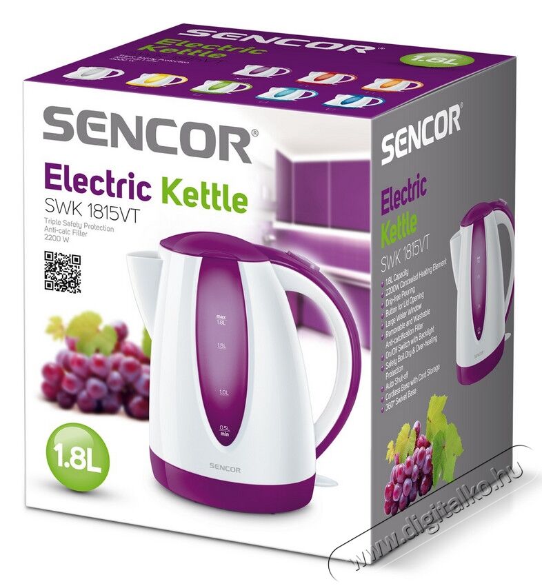 Sencor SWK 1815VT V&iacute;zforral&oacute; - feh&eacute;r/lila Konyhai term&eacute;kek - V&iacute;zforral&oacute; / teafőző - 274723