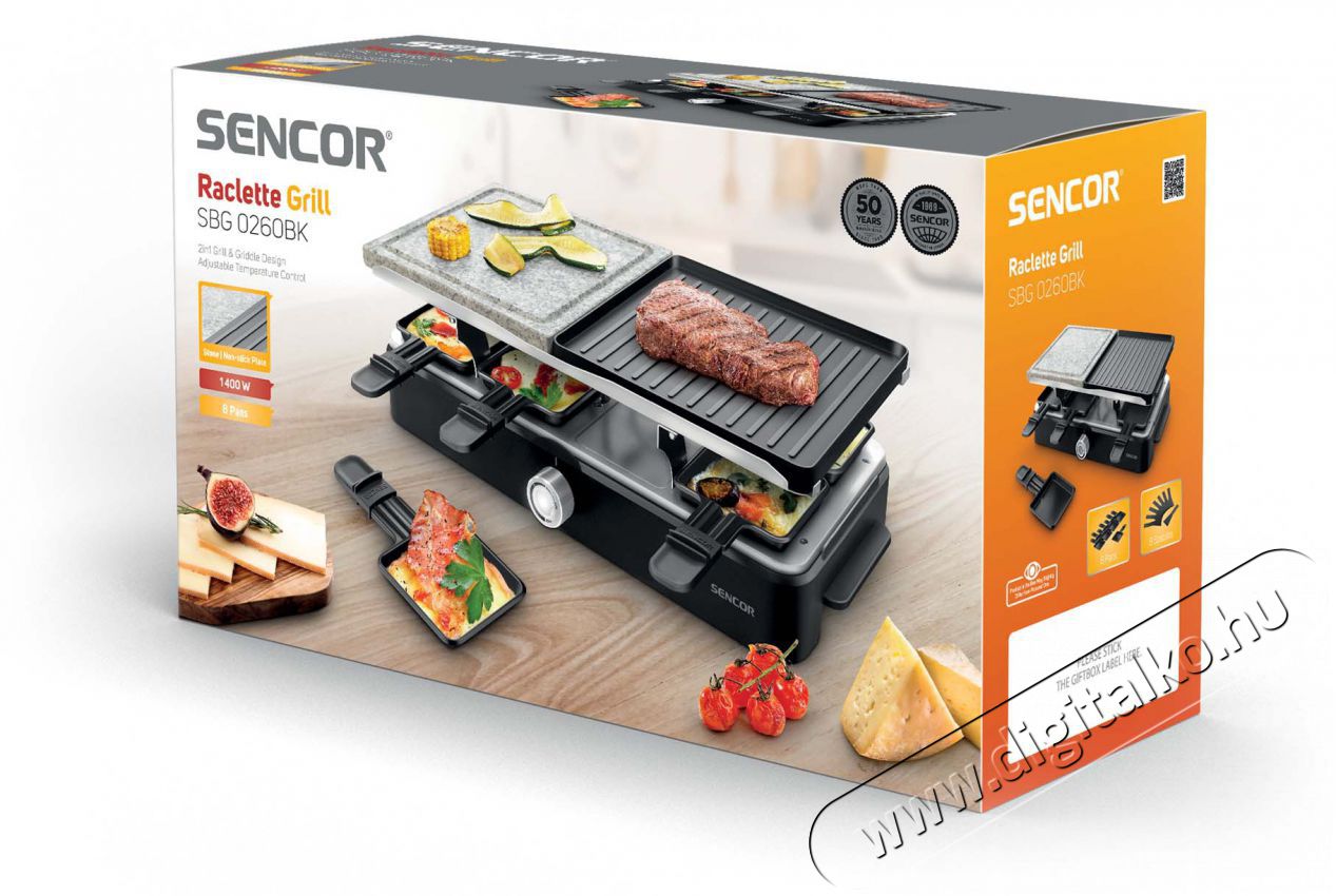 Sencor SBG 0260BK Raclette grill Konyhai term&eacute;kek - Konyhai kisg&eacute;p (s&uuml;t&eacute;s / főz&eacute;s / hűt&eacute;s / &eacute;telk&eacute;sz&iacute;t&eacute;s) - Kontakt grill s&uuml;tő / s&uuml;tőlap - 400624