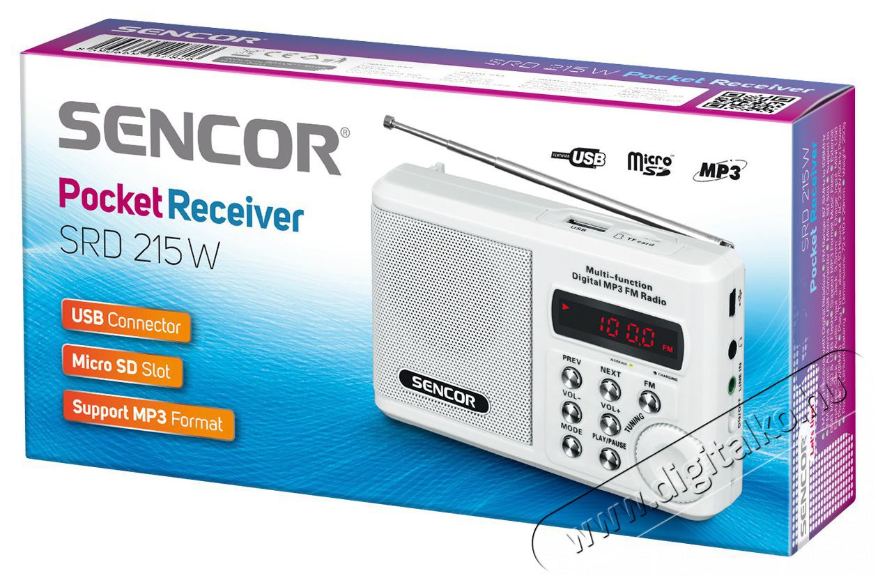 Sencor SRD 215 Zsebr&aacute;di&oacute; - feh&eacute;r Audio-Video / Hifi / Multim&eacute;dia - R&aacute;di&oacute; / &oacute;r&aacute;s r&aacute;di&oacute; - Hordozhat&oacute;, zseb-, t&aacute;ska r&aacute;di&oacute; - 260548