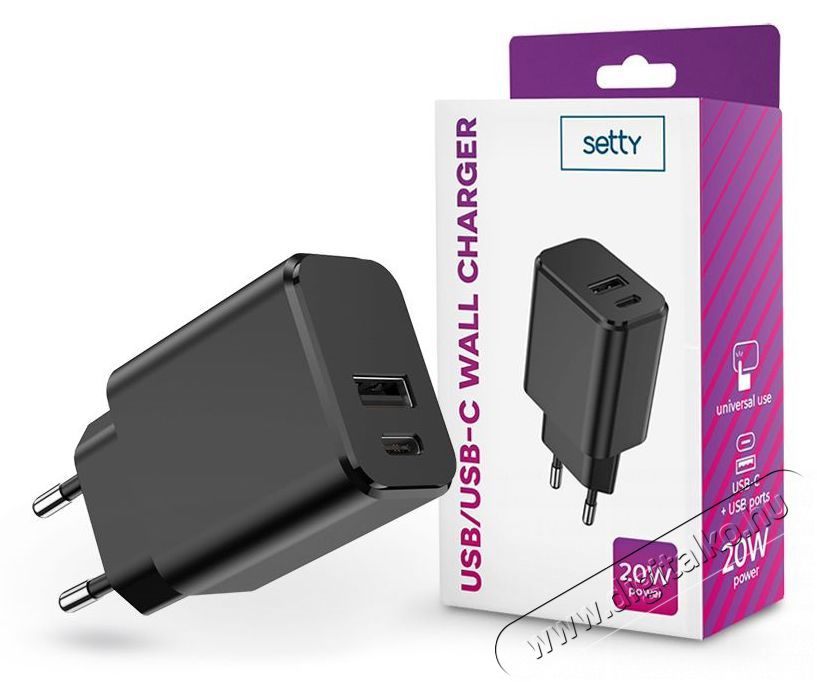 SETTY TF-0120 20W Type-C/USB fekete h&aacute;l&oacute;zati t&ouml;ltő Akkuk &eacute;s t&ouml;ltők - Li-ion akkumul&aacute;tor &eacute;s t&ouml;ltő (gy&aacute;ri) - T&ouml;ltő / h&aacute;l&oacute;zati adapter - 407743