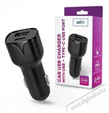 SETTY TF-0026 2,4A univerzális USB + Type-C fekete autós töltő - Autóhifi / Autó felszerelés - Autós tartó - 407756