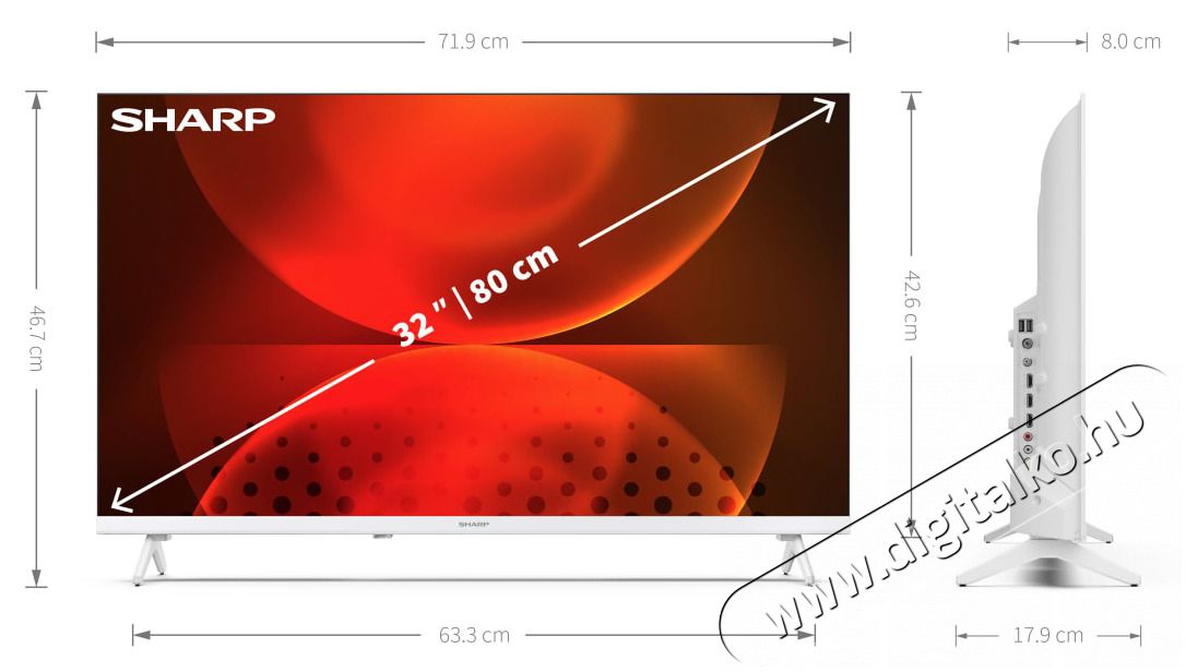 SHARP 32FH2EW 80cm-es HD Android LED TV, feh&eacute;r Telev&iacute;zi&oacute;k - LED telev&iacute;zi&oacute; - 720p HD Ready felbont&aacute;s&uacute; - 500913