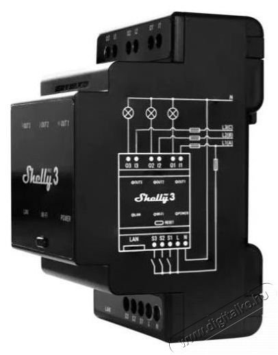 SHELLY Pro 3, kapcsol&oacute;modul DIN-s&iacute;nre, 3&times;16 A, WiFi, LAN &Uacute;jdons&aacute;gok - &Uacute;j term&eacute;kek - 521487
