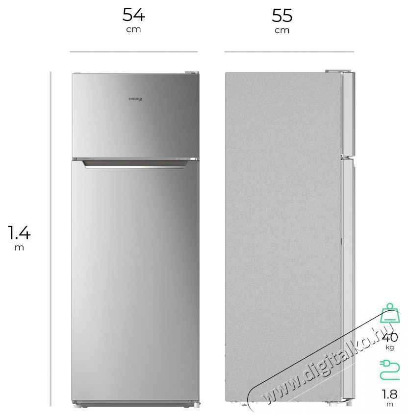 Siguro TF-J240S Fresh Hűtőszekr&eacute;ny Konyhai term&eacute;kek - Hűtő, fagyaszt&oacute; (szabadon&aacute;ll&oacute;) - Fel&uuml;lfagyaszt&oacute;s kombin&aacute;lt hűtő - 500672