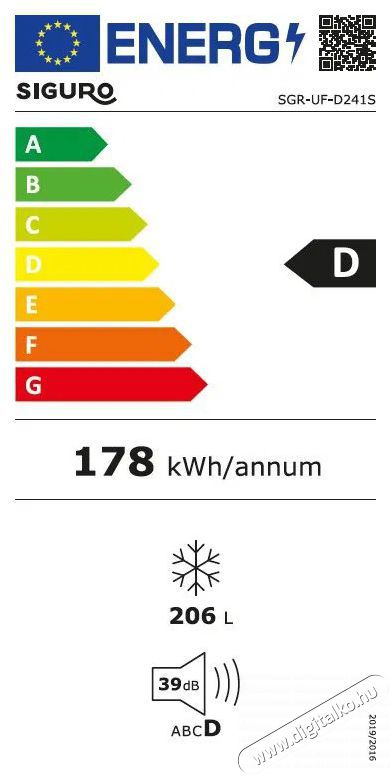 Siguro UF-D241S Ideal Fagyaszt&oacute;szekr&eacute;ny Konyhai term&eacute;kek - Hűtő, fagyaszt&oacute; (szabadon&aacute;ll&oacute;) - Fagyaszt&oacute;szekr&eacute;ny - 502578