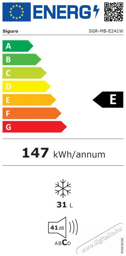 Siguro MB-E241W Essentials Konyhai term&eacute;kek - Hűtő, fagyaszt&oacute; (szabadon&aacute;ll&oacute;) - Fagyaszt&oacute;szekr&eacute;ny - 504570