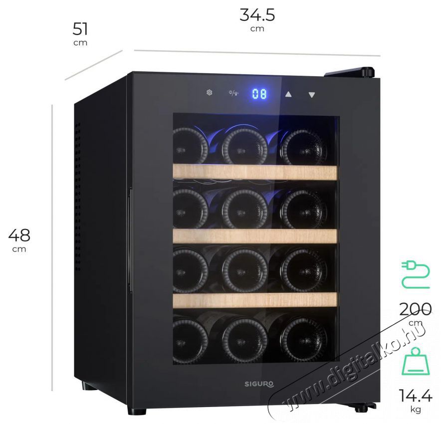 Siguro WC-F121B Wine Touch Konyhai term&eacute;kek - Hűtő, fagyaszt&oacute; (szabadon&aacute;ll&oacute;) - Borhűtő - 504580