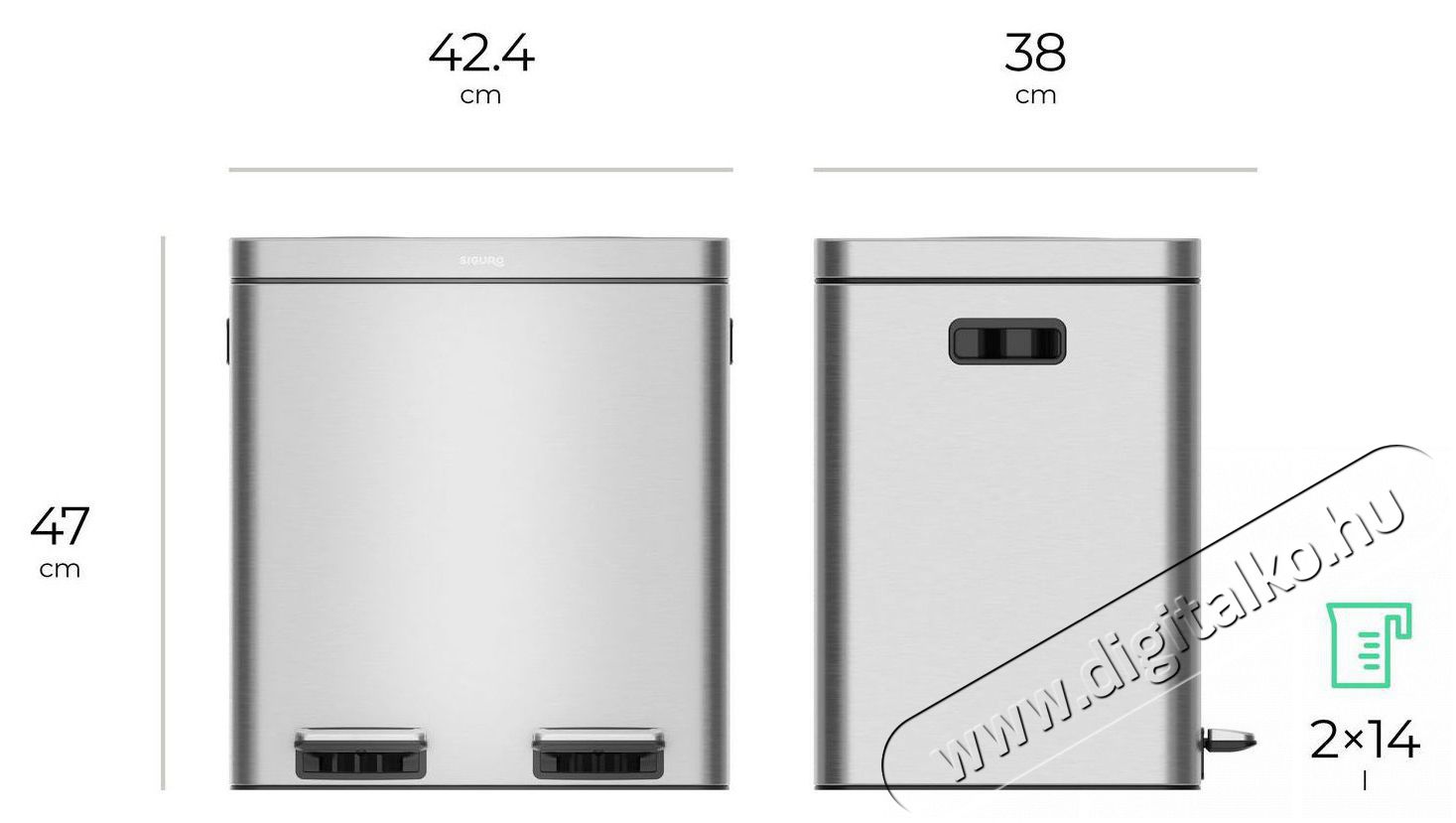 Siguro SGR-WB-I228SU Smart2Sort, 2 k&uuml;l&ouml;n&aacute;ll&oacute; hullad&eacute;kgyűjtő tart&aacute;llyal, 2 x 14 l H&aacute;ztart&aacute;s / Otthon / K&uuml;lt&eacute;r - Lak&aacute;sfelszerel&eacute;s - Szemetes - 504884