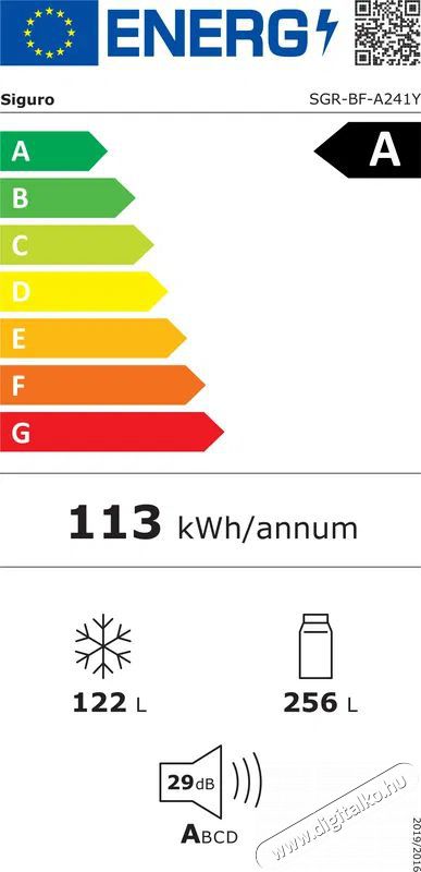 Siguro BF-A241Y Premium Konyhai term&eacute;kek - Hűtő, fagyaszt&oacute; (szabadon&aacute;ll&oacute;) - Alulfagyaszt&oacute;s kombin&aacute;lt hűtő - 509294