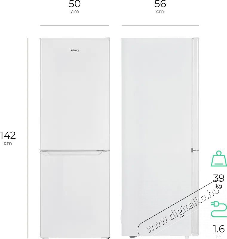 Siguro BF-C241W Essentials Konyhai term&eacute;kek - Hűtő, fagyaszt&oacute; (szabadon&aacute;ll&oacute;) - Alulfagyaszt&oacute;s kombin&aacute;lt hűtő - 509288