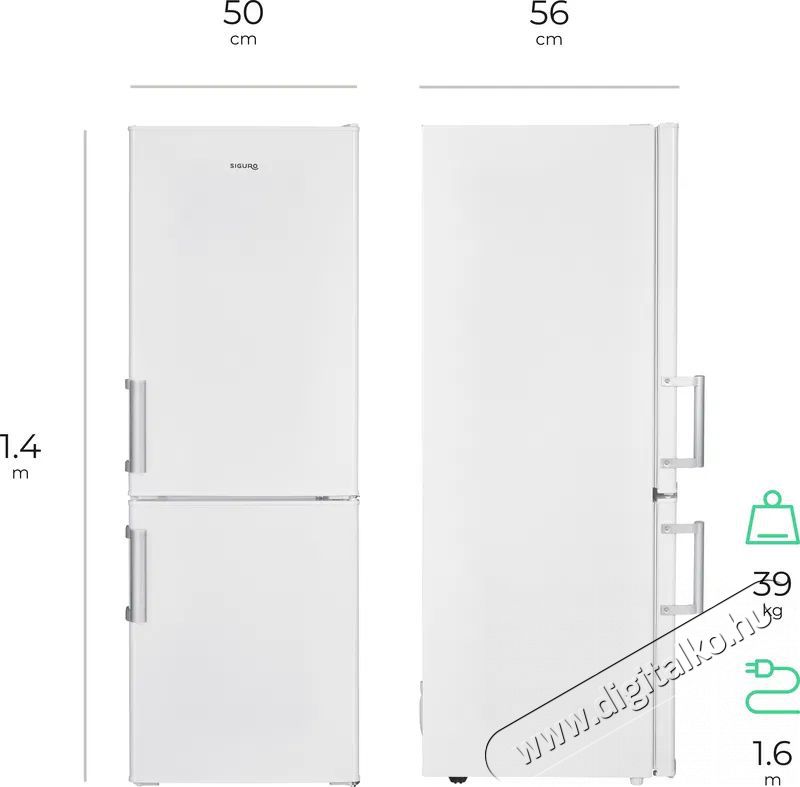 Siguro BF-J140W Arctic Konyhai term&eacute;kek - Hűtő, fagyaszt&oacute; (szabadon&aacute;ll&oacute;) - Alulfagyaszt&oacute;s kombin&aacute;lt hűtő - 509298