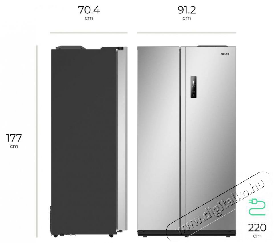 Siguro MD-D233S Essentials Konyhai term&eacute;kek - Hűtő, fagyaszt&oacute; (szabadon&aacute;ll&oacute;) - Amerikai t&iacute;pus&uacute; Side By Side hűtő - 509303