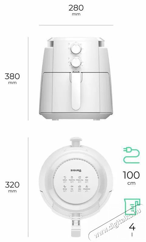 Siguro AF-G351W Easy Fry Plus Konyhai term&eacute;kek - Konyhai kisg&eacute;p (s&uuml;t&eacute;s / főz&eacute;s / hűt&eacute;s / &eacute;telk&eacute;sz&iacute;t&eacute;s) - L&eacute;gkever&eacute;ses főzőg&eacute;p / elektromos kukta / multifunkci&oacute;s s&uuml;tő - 520579