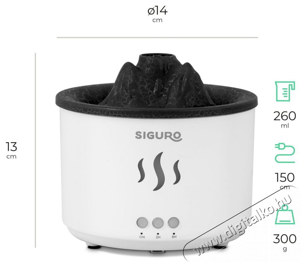 Siguro AD-V300W Volcano Aroma diff&uacute;zor Sz&eacute;ps&eacute;g&aacute;pol&aacute;s / Eg&eacute;szs&eacute;g - L&eacute;gtiszt&iacute;t&oacute; / p&aacute;r&aacute;s&iacute;t&oacute; / p&aacute;r&aacute;tlan&iacute;t&oacute; - P&aacute;r&aacute;s&iacute;t&oacute; - 526037