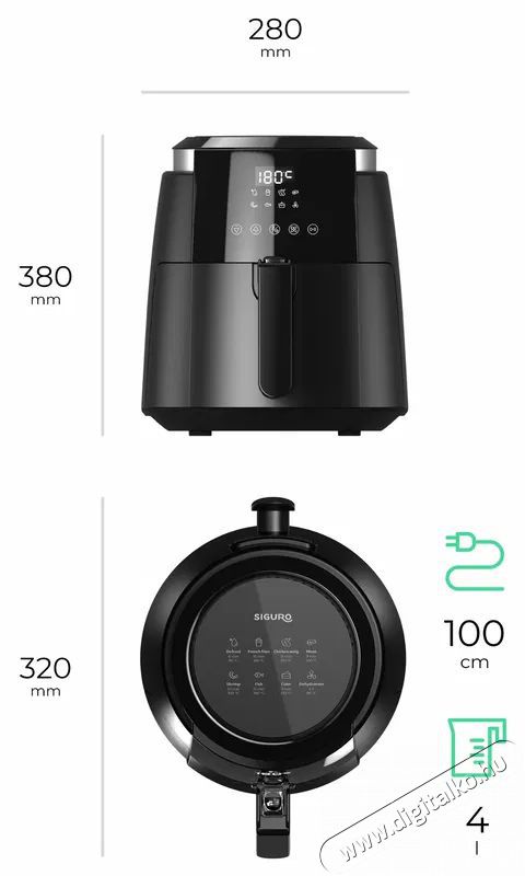 Siguro AF-P350B Vita Fry Plus Konyhai term&eacute;kek - Konyhai kisg&eacute;p (s&uuml;t&eacute;s / főz&eacute;s / hűt&eacute;s / &eacute;telk&eacute;sz&iacute;t&eacute;s) - L&eacute;gkever&eacute;ses főzőg&eacute;p / elektromos kukta / multifunkci&oacute;s s&uuml;tő - 520565