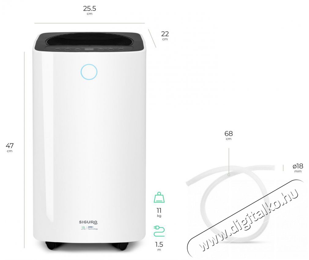 Siguro DH-C300W Otter 12L P&aacute;ramentes&iacute;tő Sz&eacute;ps&eacute;g&aacute;pol&aacute;s / Eg&eacute;szs&eacute;g - L&eacute;gtiszt&iacute;t&oacute; / p&aacute;r&aacute;s&iacute;t&oacute; / p&aacute;r&aacute;tlan&iacute;t&oacute; - P&aacute;ramentes&iacute;tő - 526044