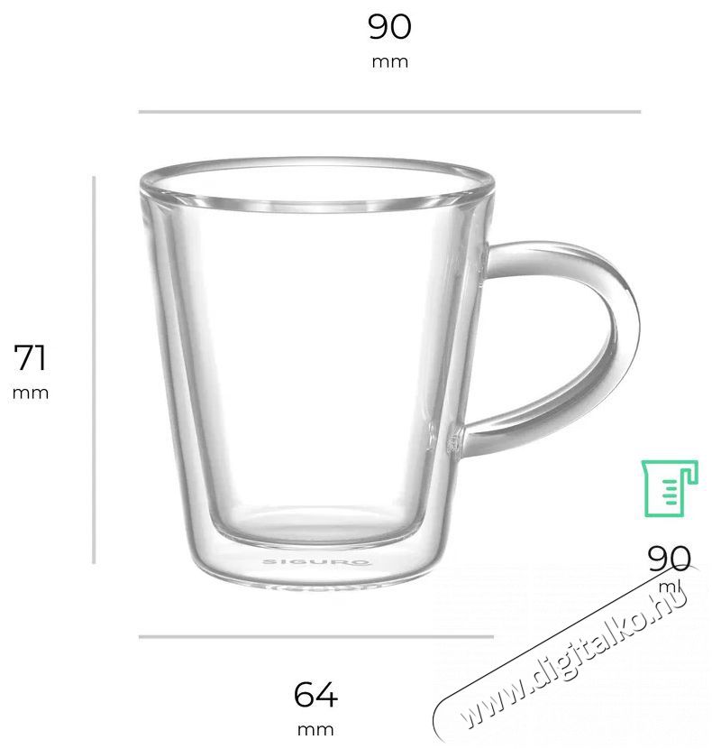 Siguro Espresso duplafal&uacute; &uuml;vegpoh&aacute;r, 90 ml, 2 db Konyhai term&eacute;kek - K&aacute;v&eacute;főző / k&aacute;v&eacute;&ouml;rlő / kieg&eacute;sz&iacute;tő - K&aacute;v&eacute;s poh&aacute;r / cs&eacute;sze - 526052