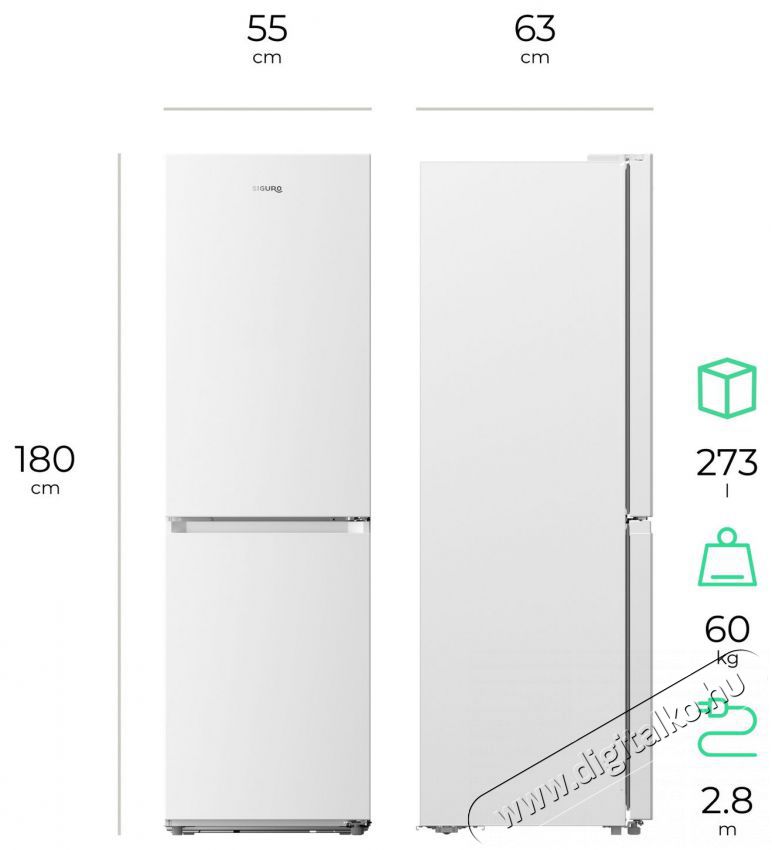 Siguro BF-D251W Szabadon&aacute;ll&oacute; alulfagyaszt&oacute;s kombin&aacute;lt hűtő Konyhai term&eacute;kek - Hűtő, fagyaszt&oacute; (szabadon&aacute;ll&oacute;) - Alulfagyaszt&oacute;s kombin&aacute;lt hűtő - 528019