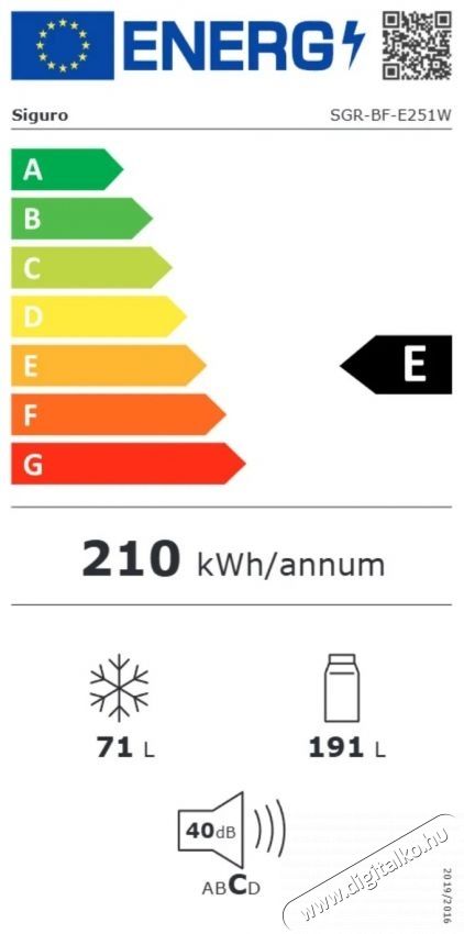 Siguro BF-E251W Hűtőszekr&eacute;ny Konyhai term&eacute;kek - Hűtő, fagyaszt&oacute; (szabadon&aacute;ll&oacute;) - Alulfagyaszt&oacute;s kombin&aacute;lt hűtő - 531206