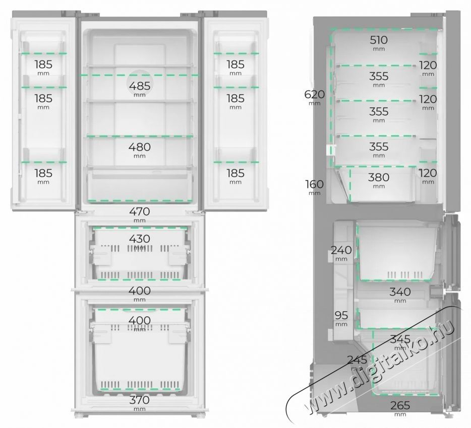 Siguro Lunora E252Y Side by Side Hűtőszekr&eacute;ny Konyhai term&eacute;kek - Hűtő, fagyaszt&oacute; (szabadon&aacute;ll&oacute;) - Alulfagyaszt&oacute;s kombin&aacute;lt hűtő - 531266