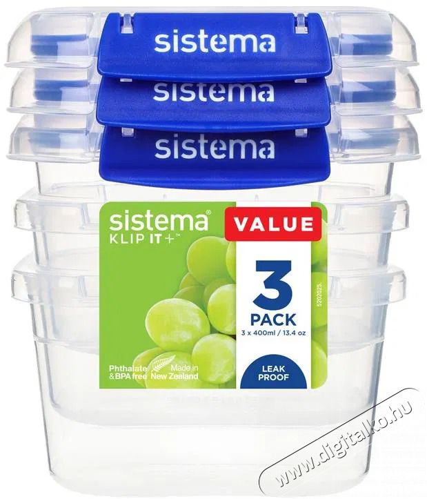 Sistema &Eacute;telt&aacute;rol&oacute; doboz szett, 3 db, 2 csattal, 400 ml Konyhai term&eacute;kek - Ed&eacute;ny - &Eacute;telt&aacute;rol&oacute; - 530080