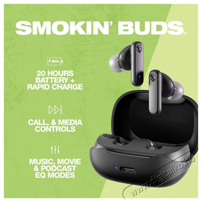 Skullcandy S2TAW-R740 Smokin Buds True Wireless Bluetooth fekete f&uuml;lhallgat&oacute; Audio-Video / Hifi / Multim&eacute;dia - F&uuml;l &eacute;s Fejhallgat&oacute;k - F&uuml;lhallgat&oacute; - 489101