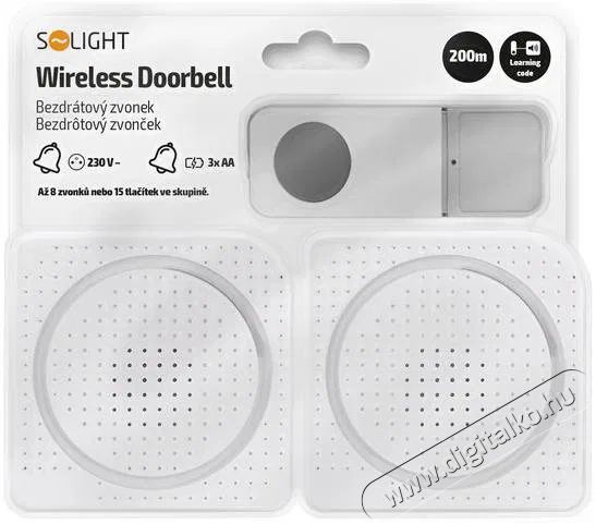 Solight  vezet&eacute;k n&eacute;lk&uuml;li, feh&eacute;r, learning code, 2&times; vevőegys&eacute;ggel (h&aacute;l&oacute;zati aljzatba, elemes) H&aacute;ztart&aacute;s / Otthon / K&uuml;lt&eacute;r - Lak&aacute;sfelszerel&eacute;s - Csengő - 519774