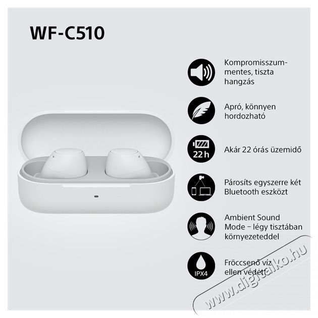 SONY WFC510W.CE7 True Wireless Bluetooth feh&eacute;r f&uuml;lhallgat&oacute; Audio-Video / Hifi / Multim&eacute;dia - Hordozhat&oacute;, vezet&eacute;k n&eacute;lk&uuml;li / bluetooth hangsug&aacute;rz&oacute; - Hordozhat&oacute;, vezet&eacute;k n&eacute;lk&uuml;li / bluetooth hangsug&aacute;rz&oacute; - 507126