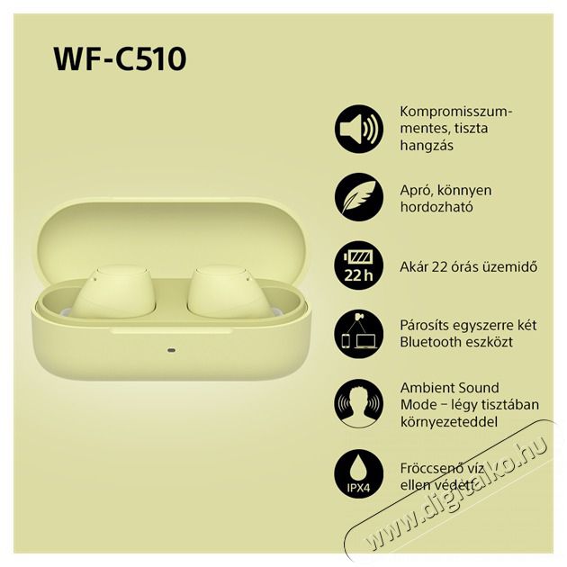 SONY WFC510Y.CE7 True Wireless Bluetooth s&aacute;rga f&uuml;lhallgat&oacute; Audio-Video / Hifi / Multim&eacute;dia - Hordozhat&oacute;, vezet&eacute;k n&eacute;lk&uuml;li / bluetooth hangsug&aacute;rz&oacute; - Hordozhat&oacute;, vezet&eacute;k n&eacute;lk&uuml;li / bluetooth hangsug&aacute;rz&oacute; - 507127