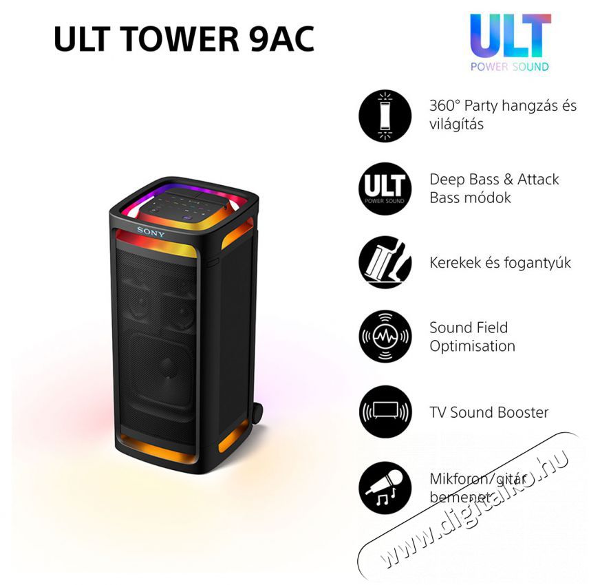 SONY ULT Tower 9, fekete (SRSULT900AC.CEL) Party hangfal Audio-Video / Hifi / Multim&eacute;dia - Hangfal - Hangfalszett - &Aacute;ll&oacute; / front hangfal - 520736
